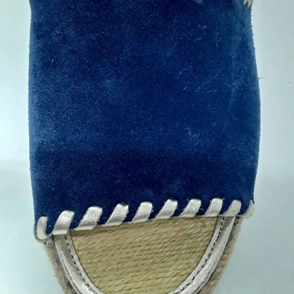 Jack Rogers Palmer Wedges Midnight Blue & Gold Stitching  Size 9M/NWT - Picture 8 of 10